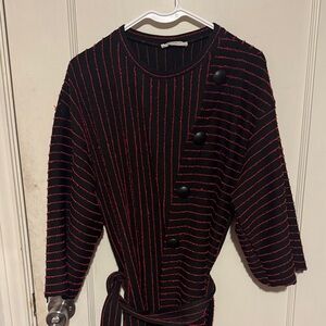Zara Trafaluc Black Knit Dress with Red Pinstripe Accents